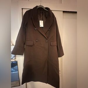 NWT Italian Wool Double-Breasted Coat in DARK CHOCOLATE BROWN size small
